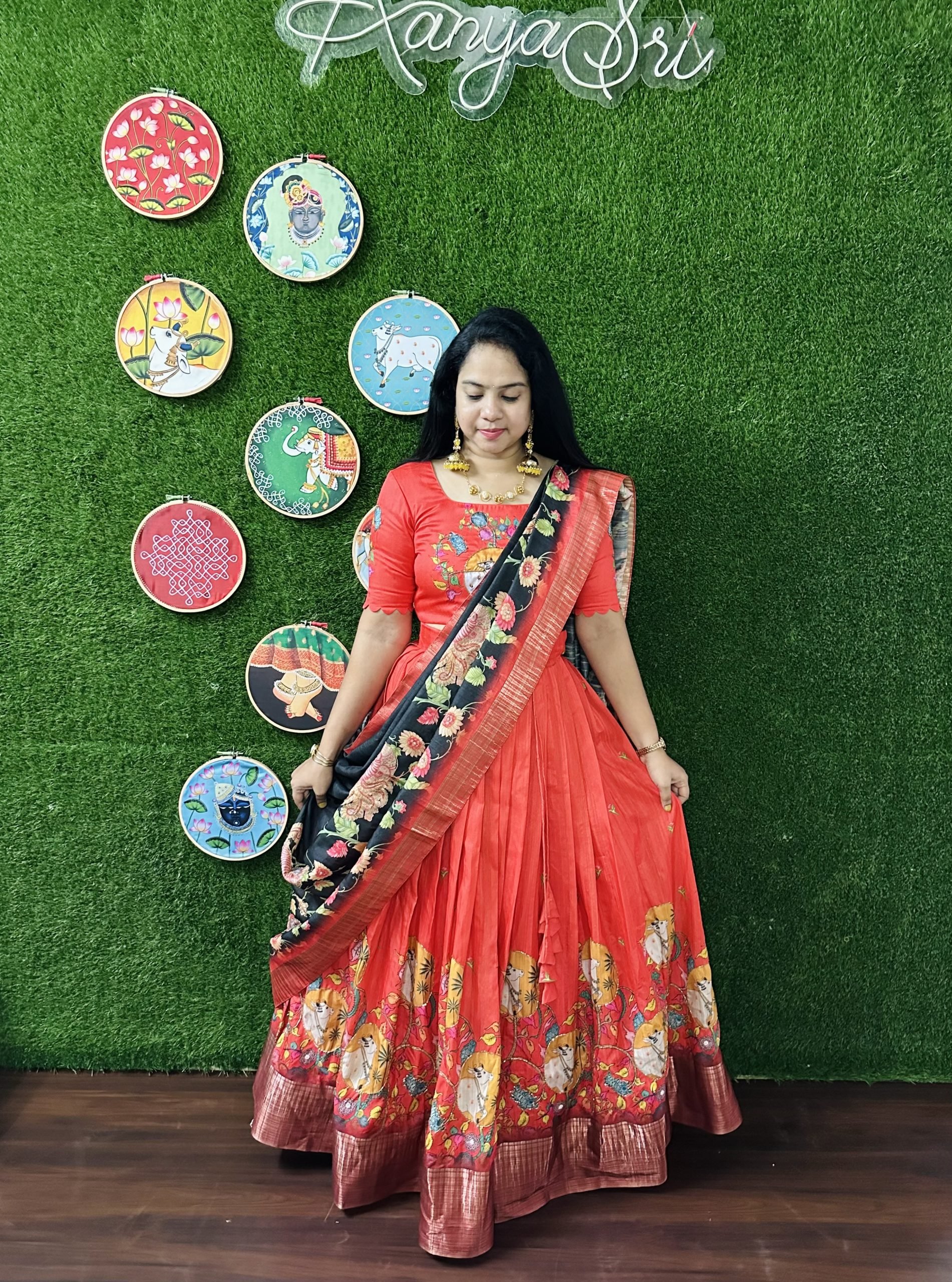 Photo of Bride in Red Lehenga with Green Border and Blouse