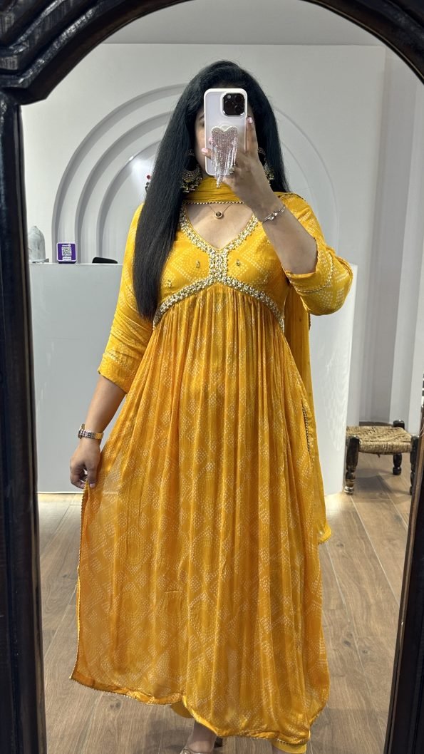 Yellow Bandhini Alia Cut Suit Set (AC19) - AanyaSri